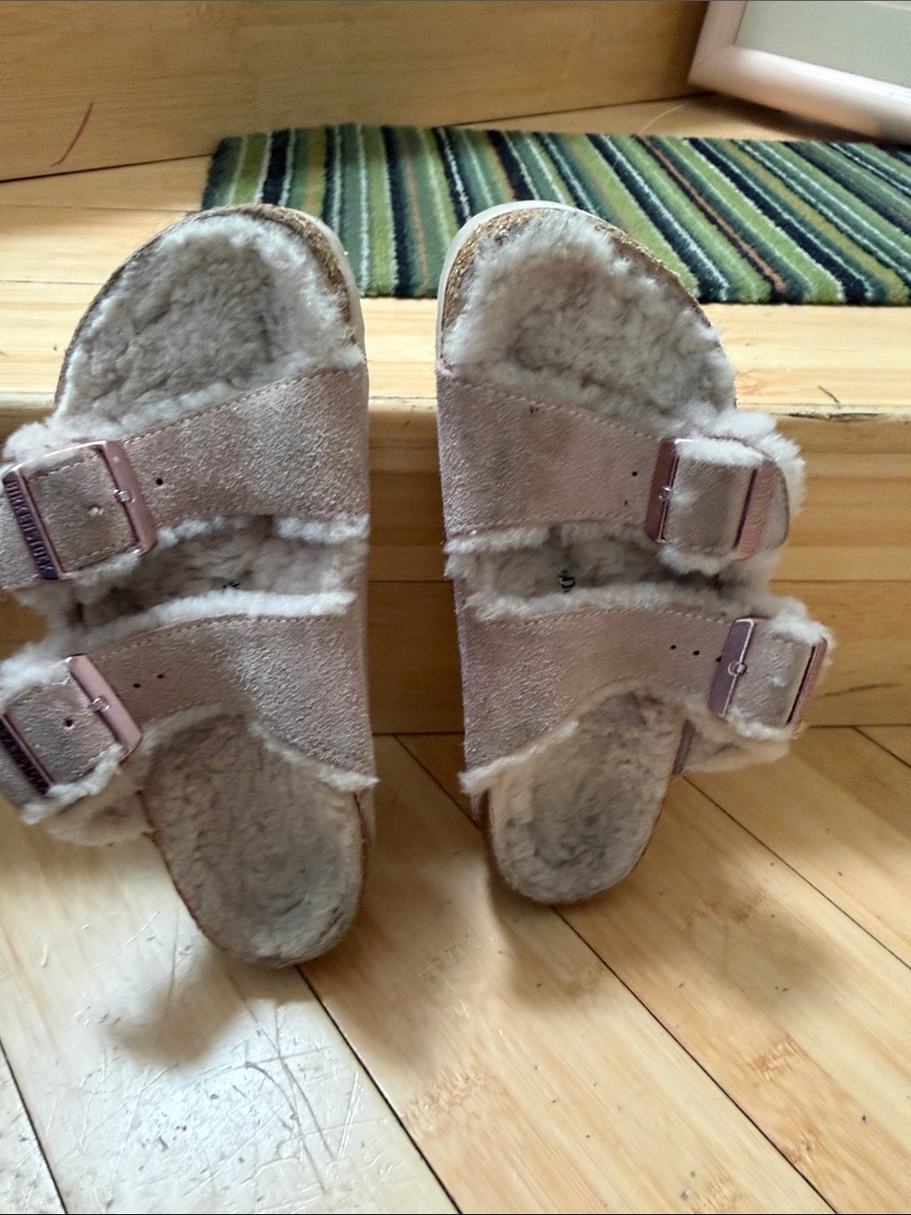 Birkenstock Arizona Suede Shearling Slides in Dusty Rose -38 - Picture 4 of 10